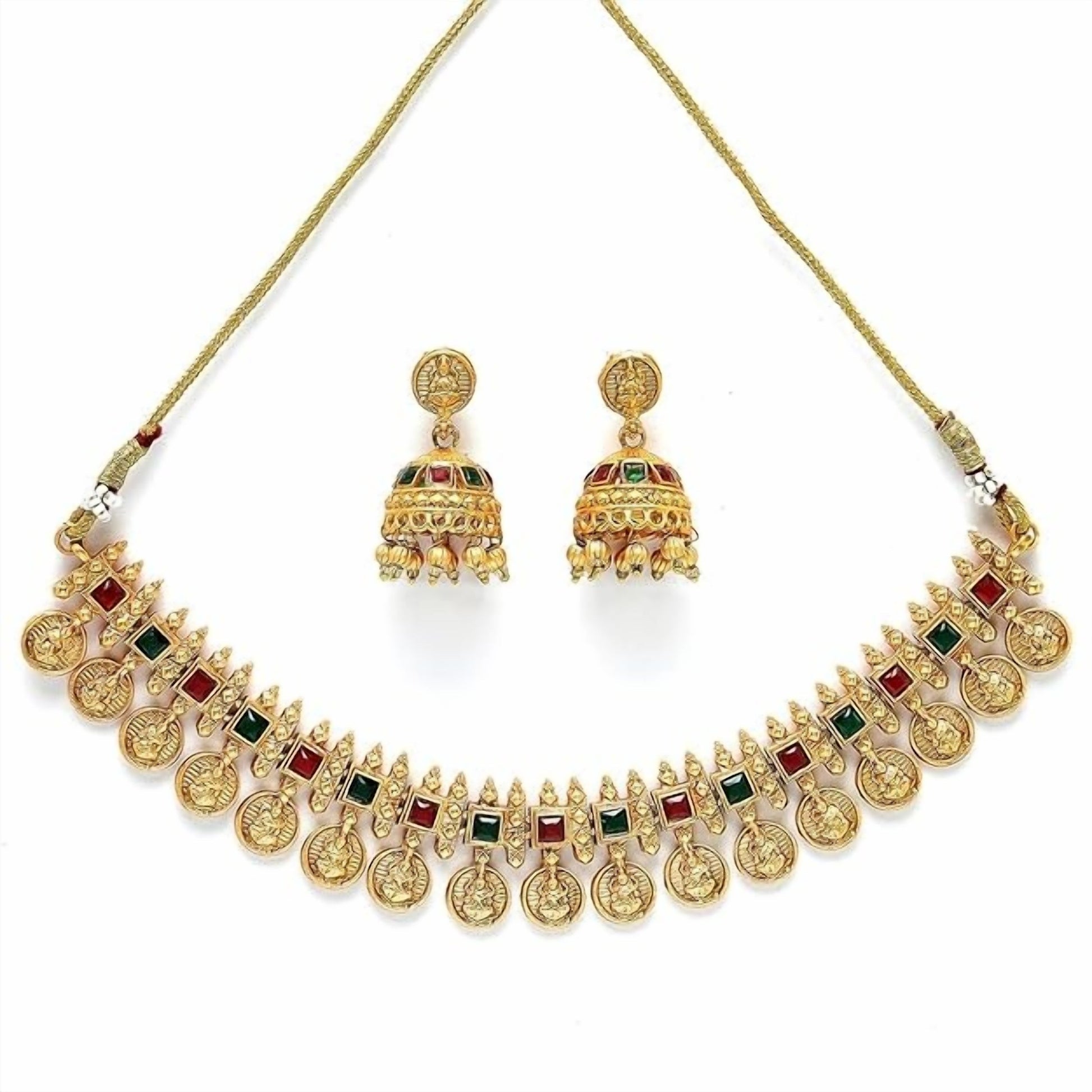 Jewel City Traditional Temple Coin Necklace Set with Matching Jhumkas for Women | Grab2Buy