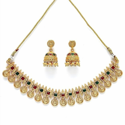 Jewel City Traditional Temple Coin Necklace Set with Matching Jhumkas for Women | Grab2Buy
