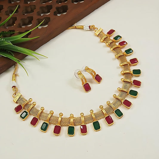 Jewel City Elegant Multi and Gold Mesh Necklace Set with Matching Earrings | Grab2Buy