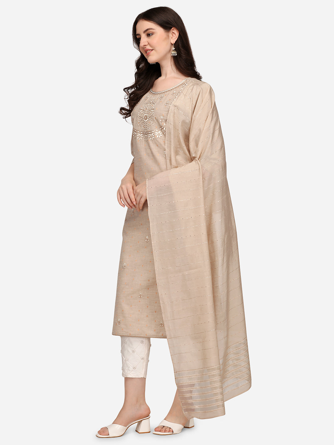 Embroidered Kurta With Pant & Dupatta Set, Multicolor - Hiral Fashion
