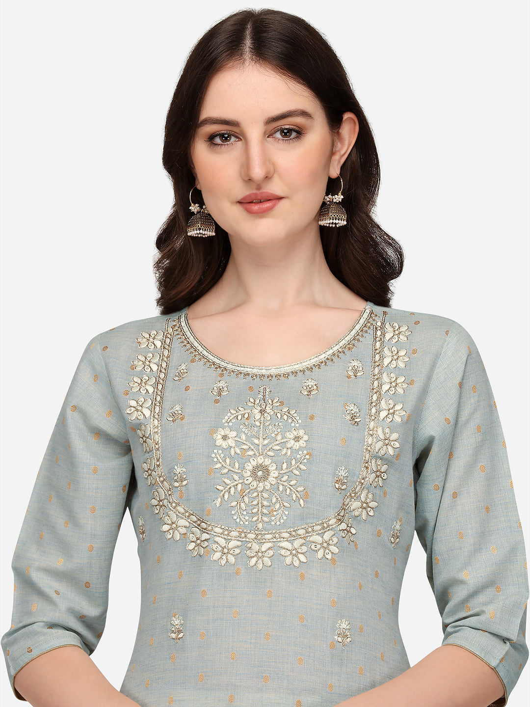 Embroidered Kurta With Pant & Dupatta Set, Multicolor - Hiral Fashion