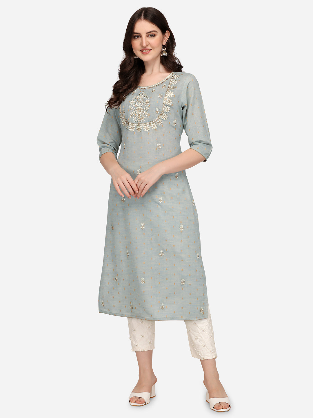 Embroidered Kurta With Pant & Dupatta Set, Multicolor - Hiral Fashion