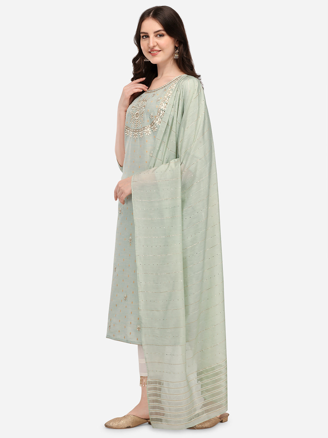 Embroidered Kurta With Pant & Dupatta Set, Multicolor - Hiral Fashion