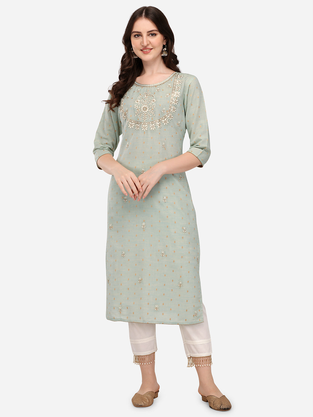 Embroidered Kurta With Pant & Dupatta Set, Multicolor - Hiral Fashion