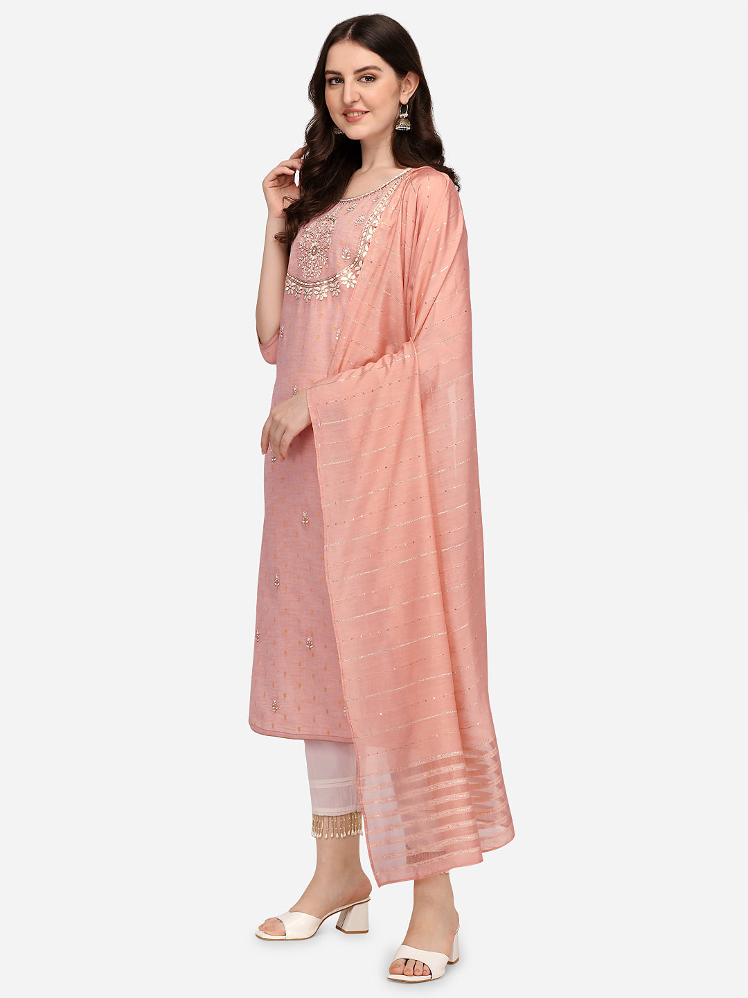 Embroidered Kurta With Pant & Dupatta Set, Multicolor - Hiral Fashion