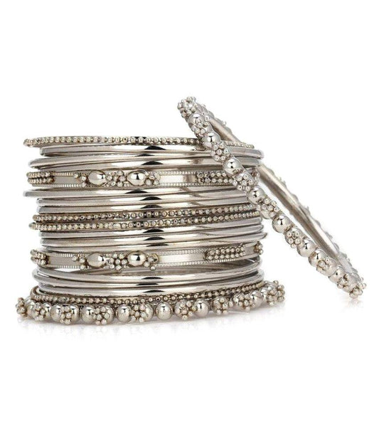 Rhodium-Plated Alloy Silver Trendy Stylish Bangle Set - The Pari 