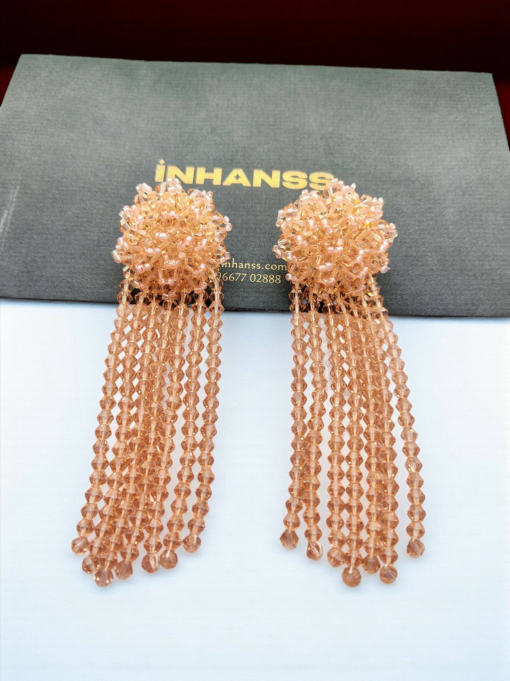 Inhanns Handmade Crystal Waterfall Earrings - Long - Peach Big