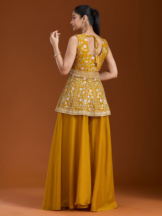 Teeya Creation Yellow Color Star Georgette Party Wear Designer Peplum Sharara Set  Grab2Buy Teeya Creation Grab2Buy