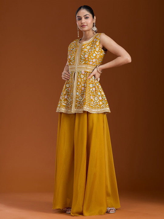Teeya Creation Yellow Color Star Georgette Party Wear Designer Peplum Sharara Set  Grab2Buy Teeya Creation Grab2Buy