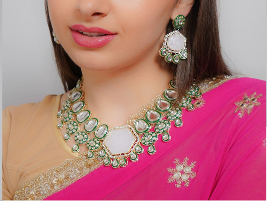 Divisha Alloy Gold-plated Green Meenakari Heavy Jewellery Set | Grab2Buy