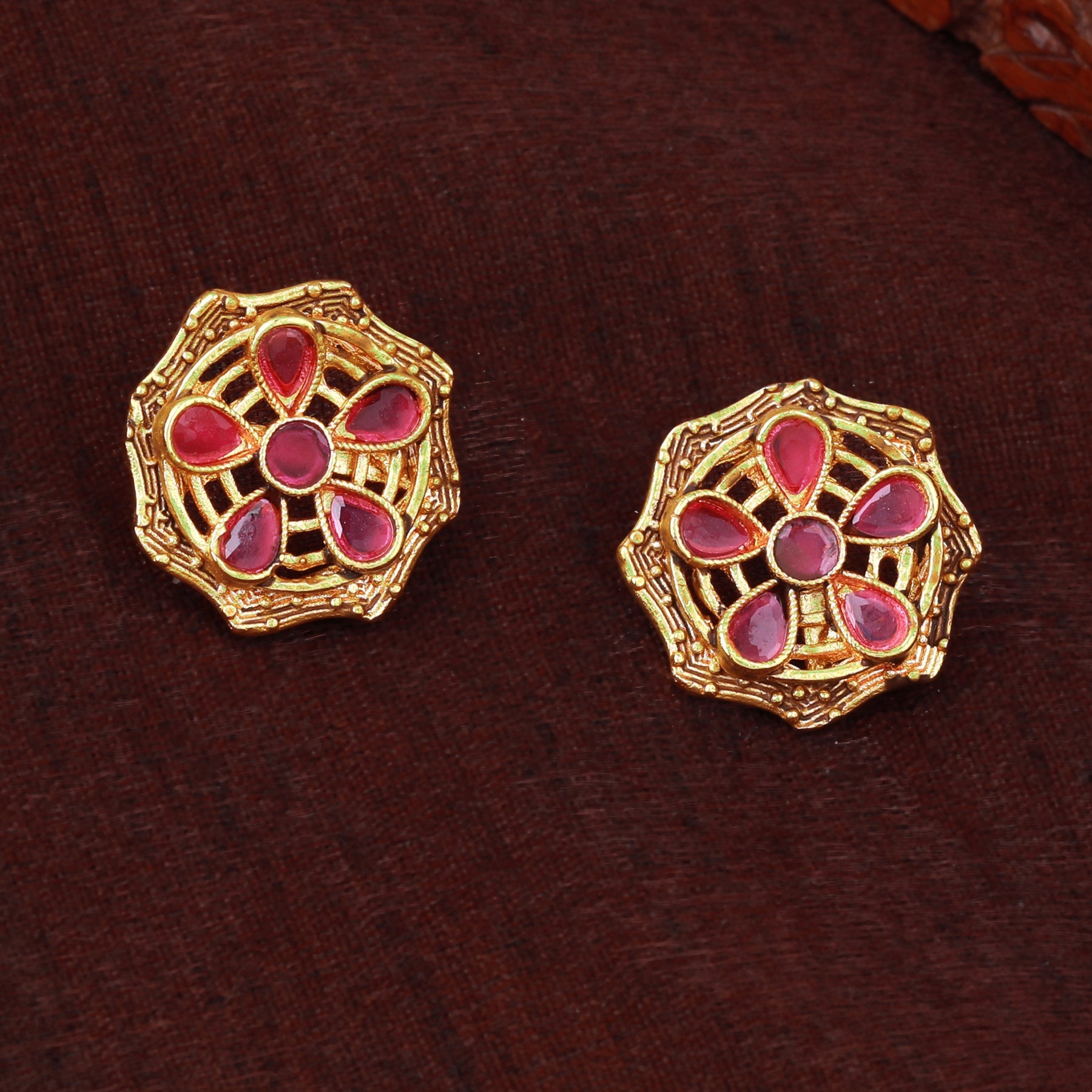 Estele Rose Gold-Polished CZ Peacock Designer Drop Earrings with Ruby Stones for Women Estele Accessories