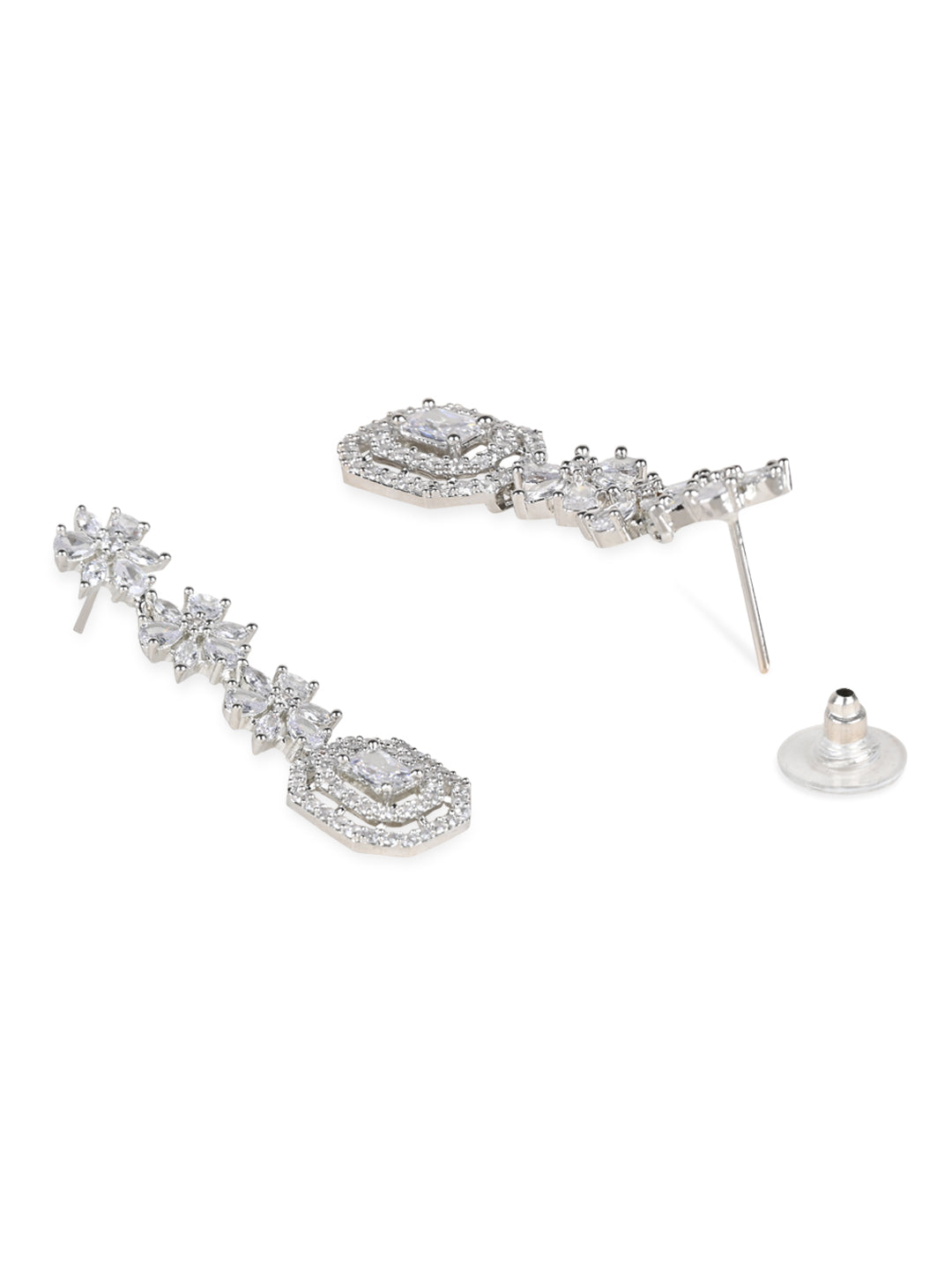 Stylish Silver Plated Cubic Zirconia American Diamond CZ AD Necklace Jewellery Set For Women & Girls - Wahe Jewels Noz2Toz