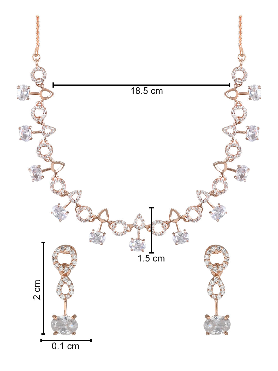 Stylish Rose Gold-Polished Cubic Zirconia American Diamond CZ AD Necklace Jewellery Set For Women & Girls - Wahe Jewels Noz2Toz