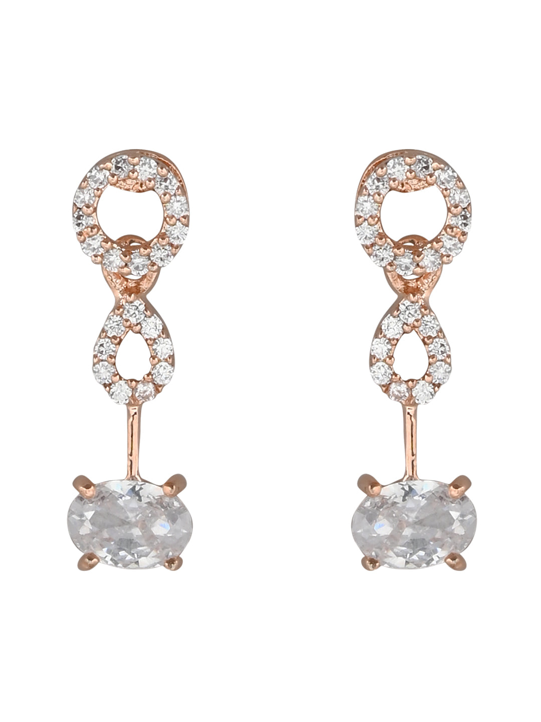 Stylish Rose Gold-Polished Cubic Zirconia American Diamond CZ AD Necklace Jewellery Set For Women & Girls - Wahe Jewels Noz2Toz