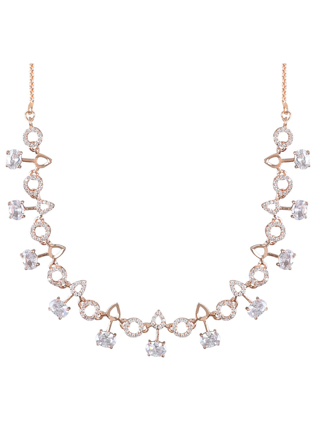 Stylish Rose Gold-Polished Cubic Zirconia American Diamond CZ AD Necklace Jewellery Set For Women & Girls - Wahe Jewels Noz2Toz