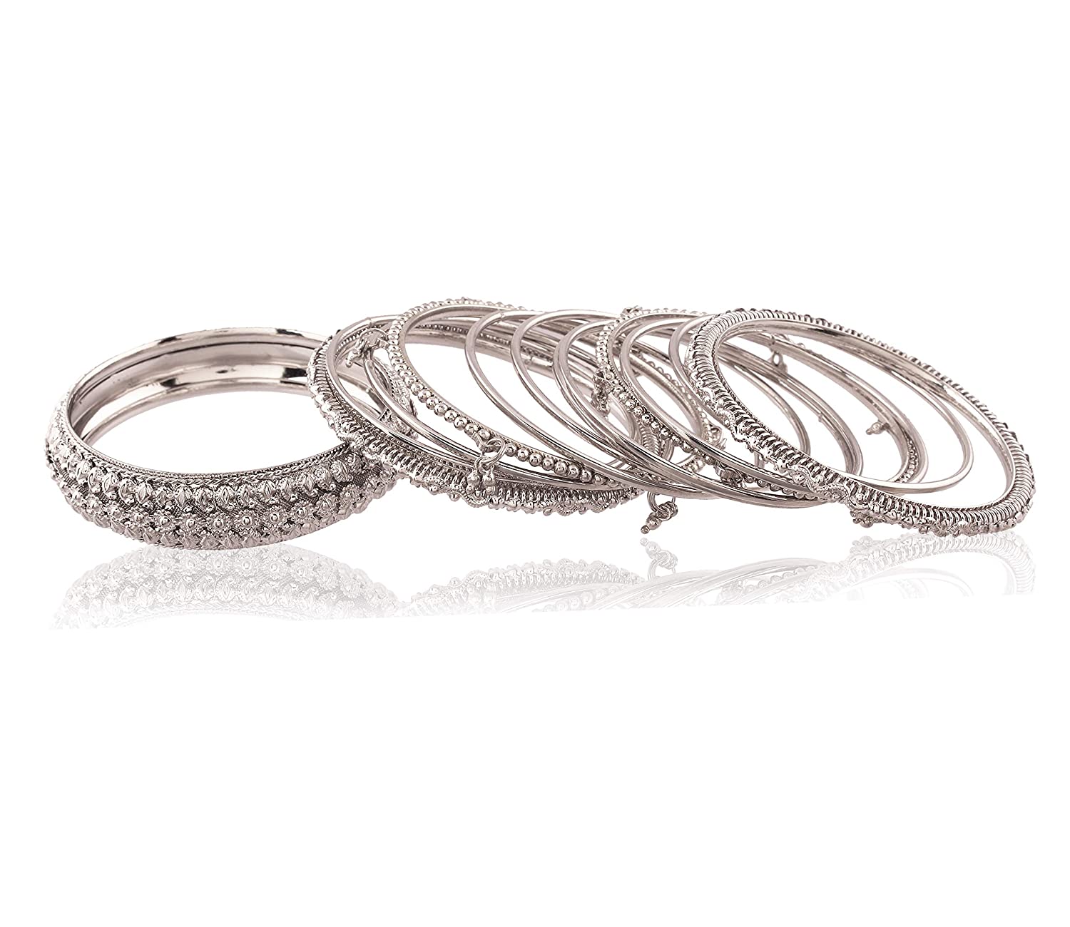 Navratri Ethnic Traditional Silver Plated Oxidized Bangles Set Jewellery for Women/Girls - Wahe Jewels 
