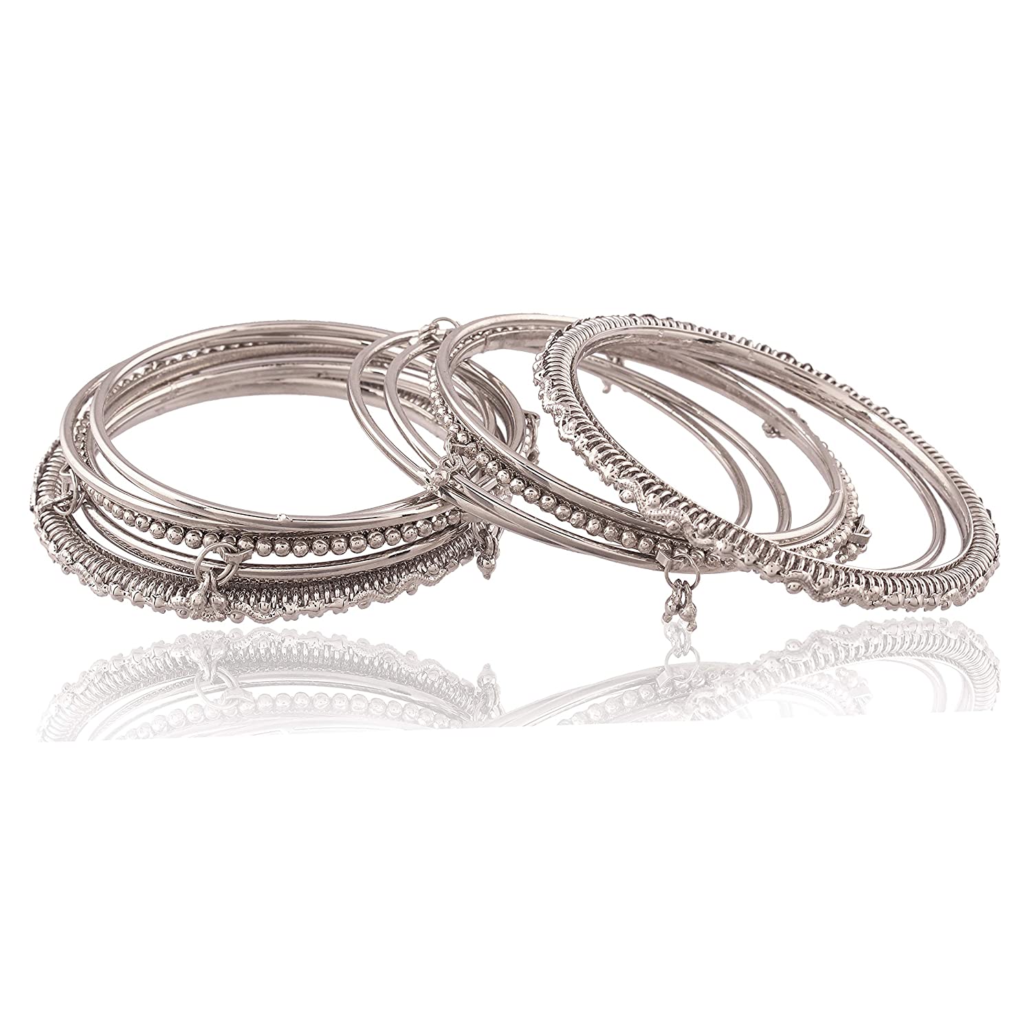 Navratri Ethnic Traditional Silver Plated Oxidized Bangles Set Jewellery for Women/Girls - Wahe Jewels 