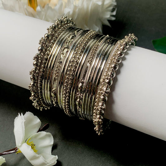 Navratri Ethnic Traditional Silver Oxidized Bangle Set For Women - Wahe Jewels | Grab2Buy