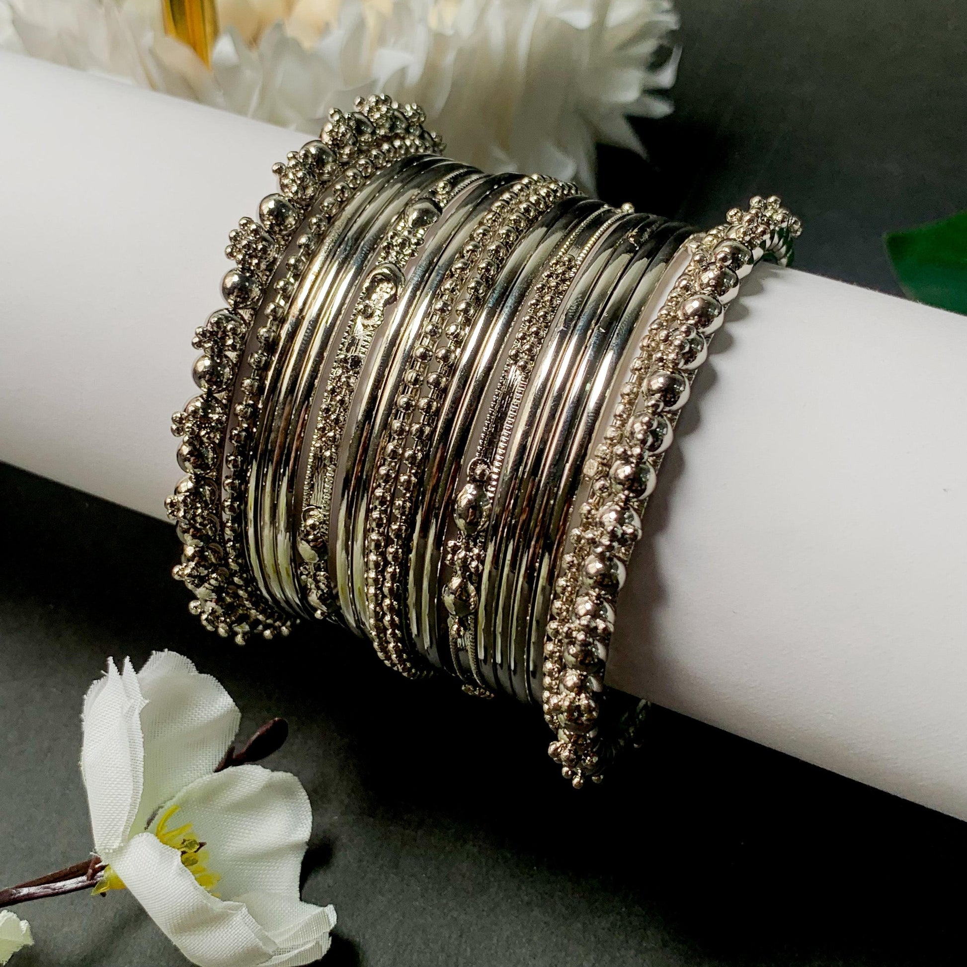 Navratri Ethnic Traditional Silver Oxidized Bangle Set For Women - Wahe Jewels 