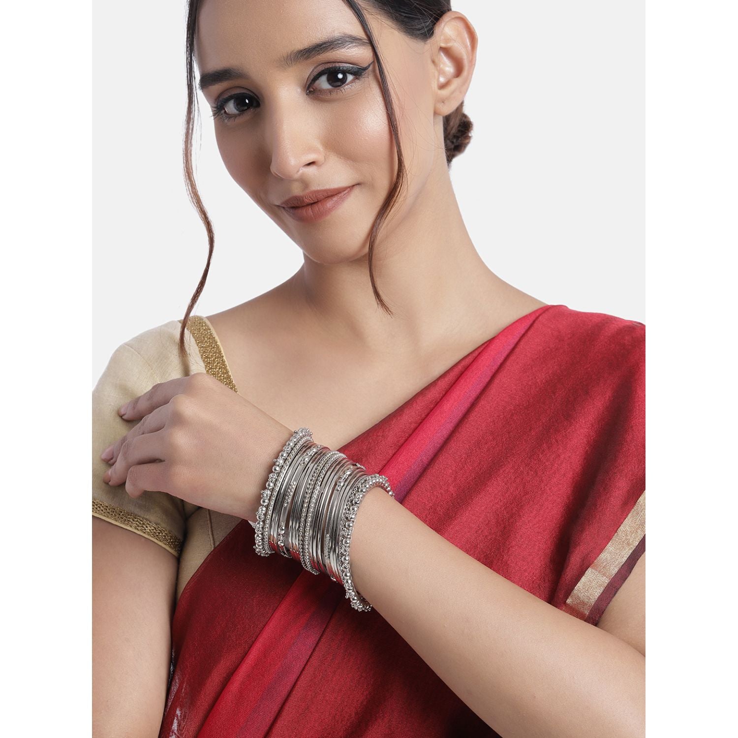 Navratri Traditional Silver Oxidized Bangle Set For Women - Wahe Jewels 