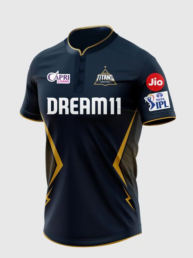 Gujarat Titans Men's Navy Blue And Gold Half Sleeves Jersey IPL, T20 