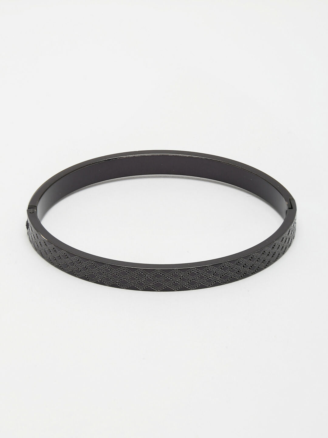 NVR Men's Black Rhodium-Plated Stainless Steel Kada Bracelet