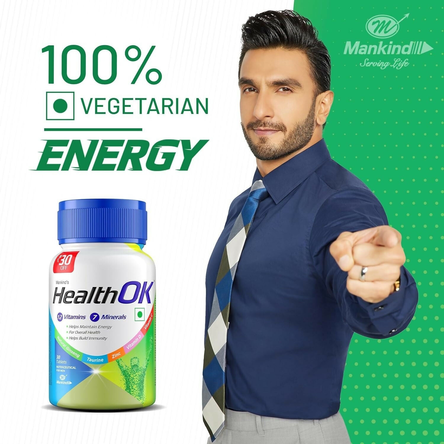Health OK Multivitamin Tablets For Daily Energy, Vitamin D, C & Overall Health Genie India