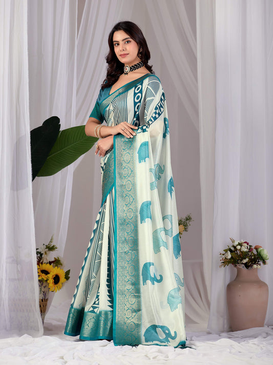 Aastha Fashion Multi Soft Lichi Silk Printed Saree