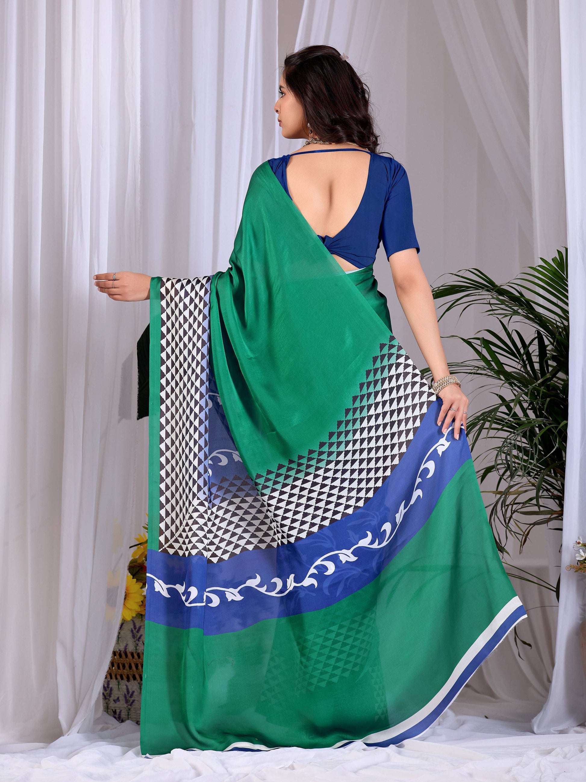 Aastha Fashion Green Soft Satin Georgette Printed Saree