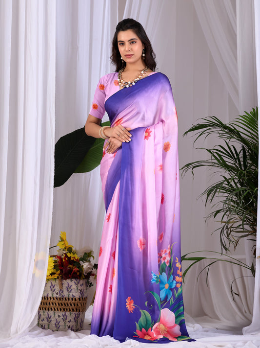 Aastha Fashion Pink Soft Satin Georgette Printed Saree