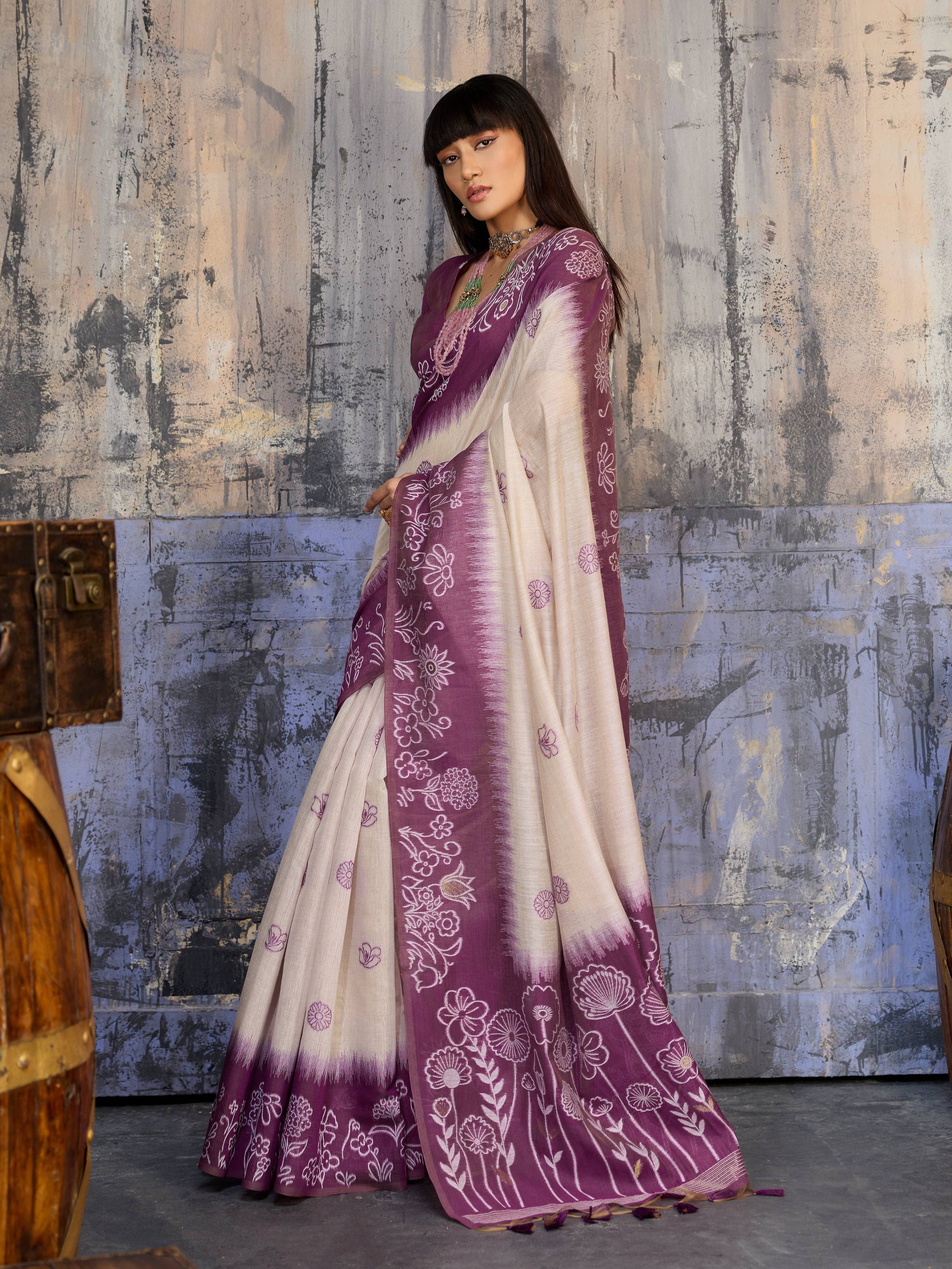 Aastha Fashion Purple Munga Cotton Printed Saree