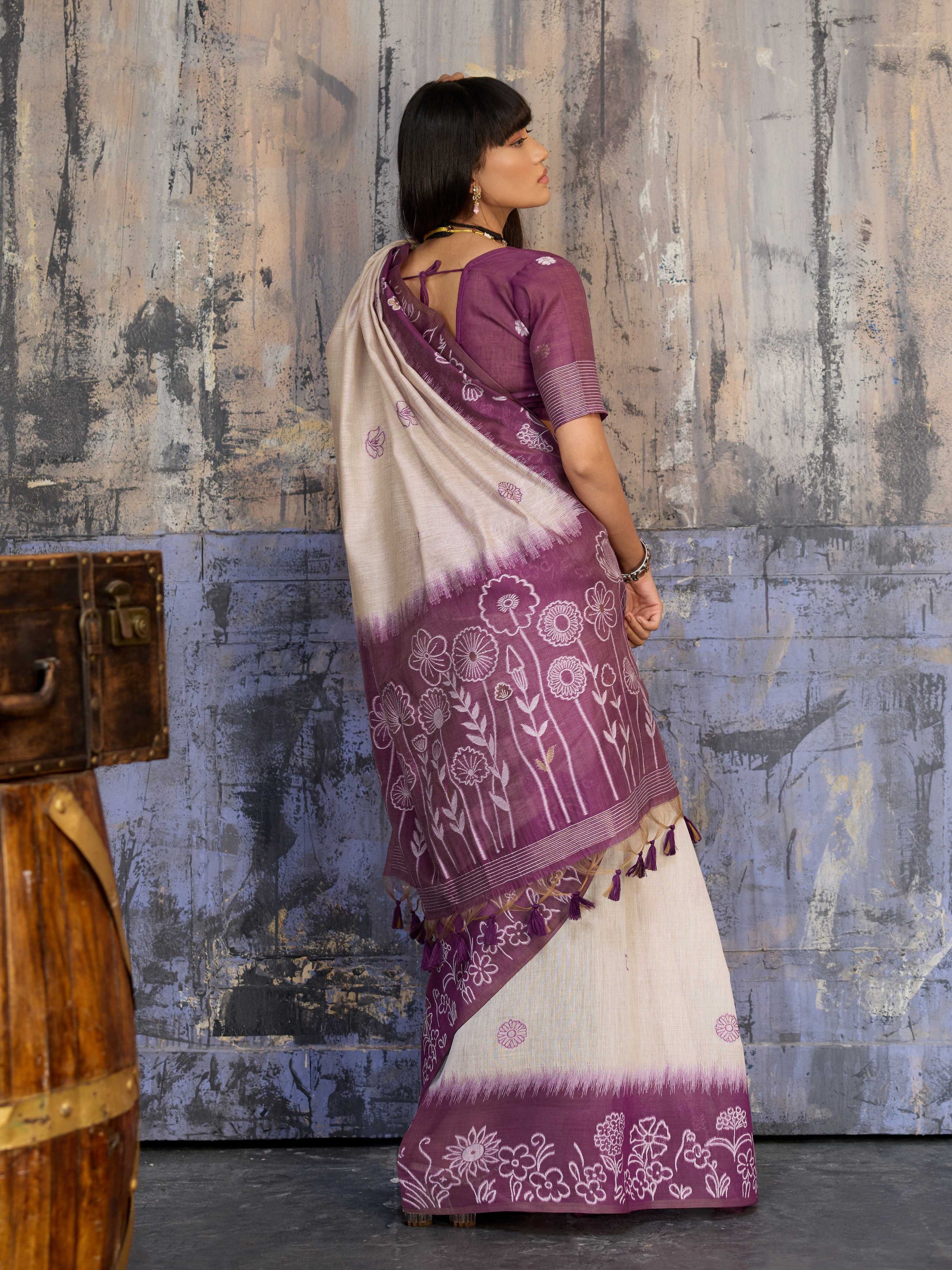 Aastha Fashion Purple Munga Cotton Printed Saree