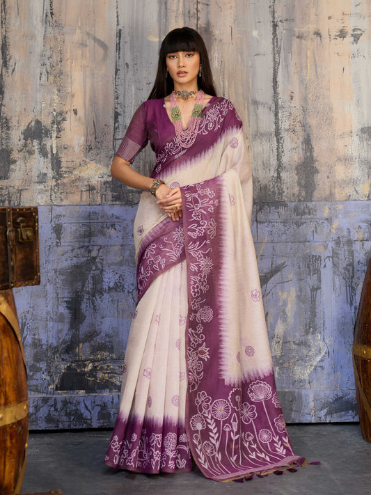 Aastha Fashion Purple Munga Cotton Printed Saree