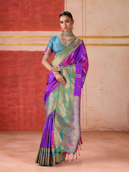 Aastha Fashion Violet Pure Silk Handloom Weaving Saree