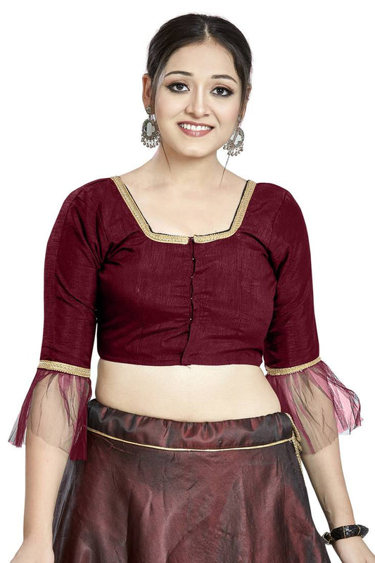 Aastha Fashion Maroon Art Silk Square Style Blouse