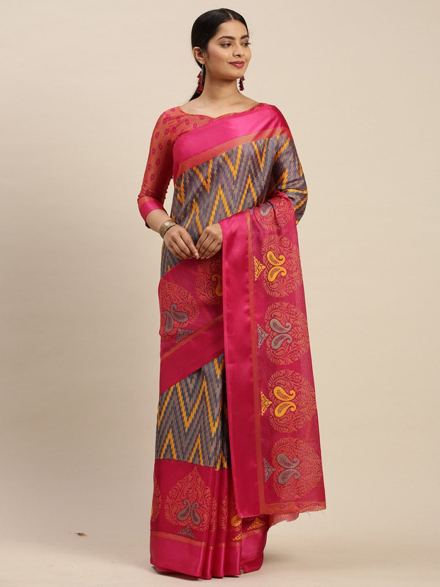 Aastha Fashion Women's Grey Zari Woven Kota Silk Saree with Blouse - Grab2buy