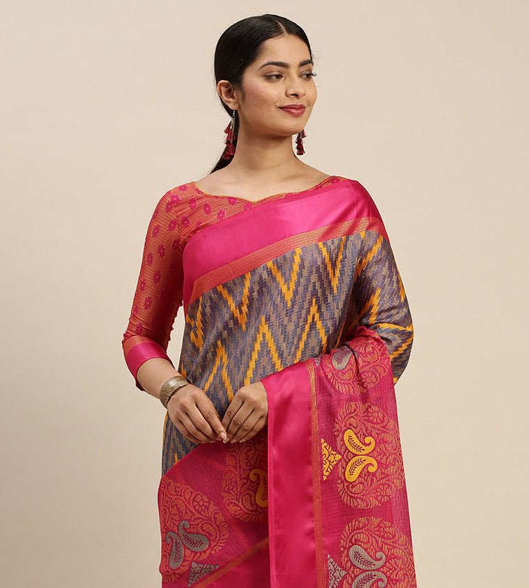 Aastha Fashion Women's Grey Zari Woven Kota Silk Saree with Blouse - Grab2buy