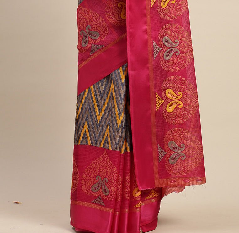 Aastha Fashion Women's Grey Zari Woven Kota Silk Saree with Blouse - Grab2buy