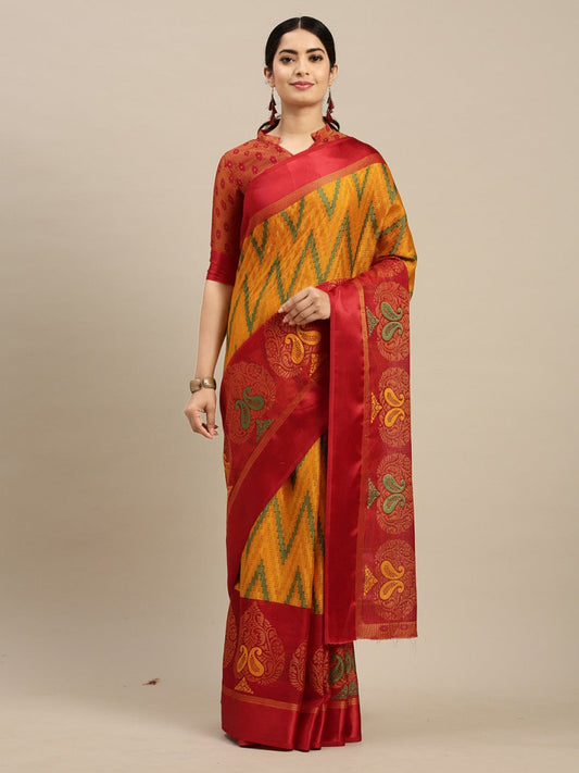 Aastha Fashion Women's Mustard Zari Woven Kota Silk Saree with Blouse - Grab2buy
