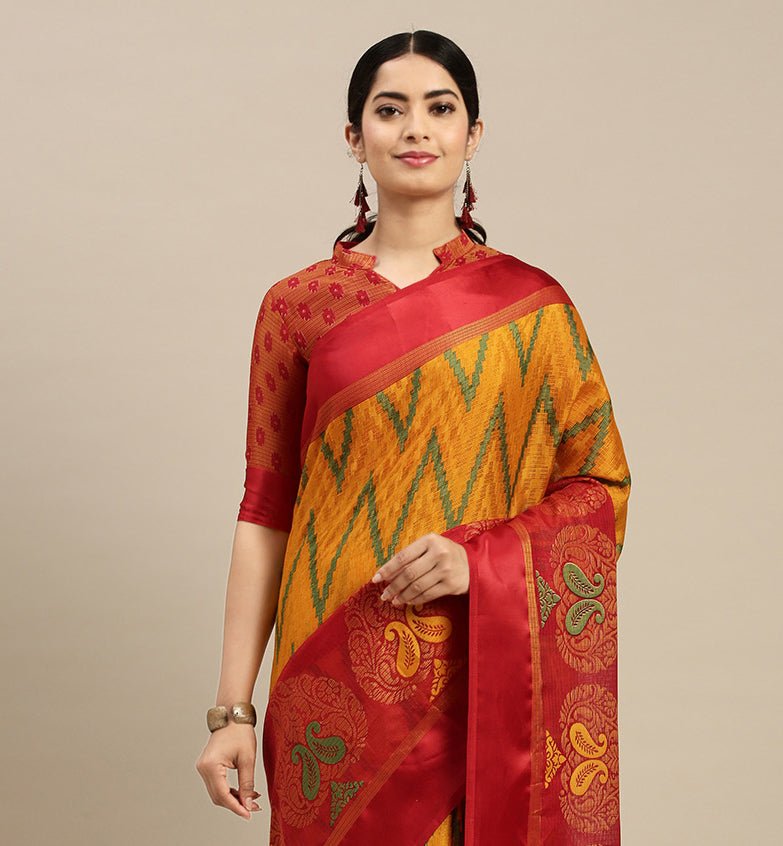 Aastha Fashion Women's Mustard Zari Woven Kota Silk Saree with Blouse - Grab2buy