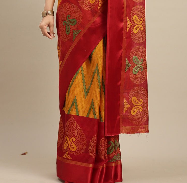 Aastha Fashion Women's Mustard Zari Woven Kota Silk Saree with Blouse - Grab2buy