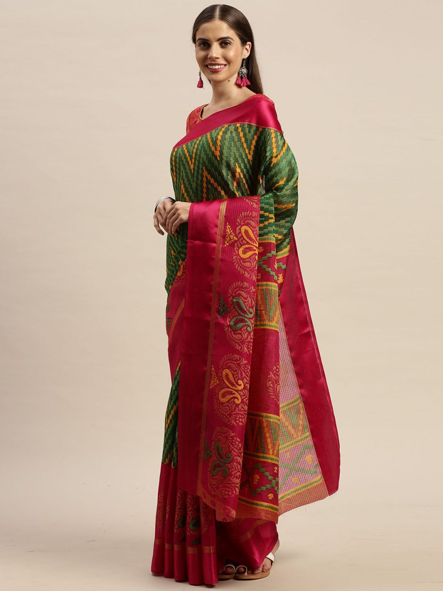 Aastha Fashion Women's Green Zari Woven Kota Silk Saree with Blouse - Grab2buy