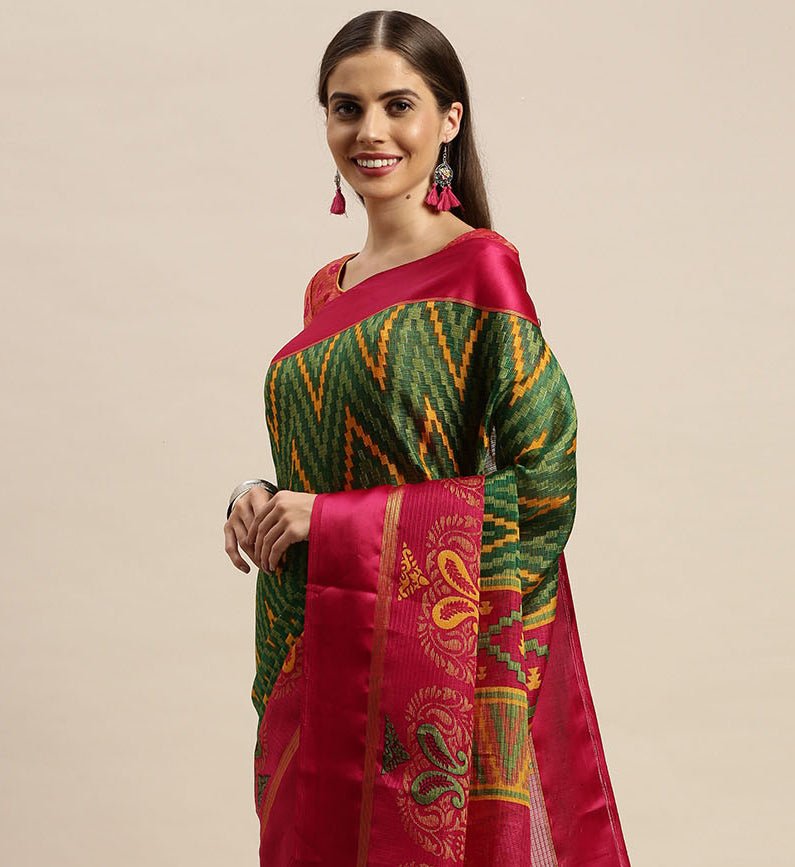 Aastha Fashion Women's Green Zari Woven Kota Silk Saree with Blouse - Grab2buy