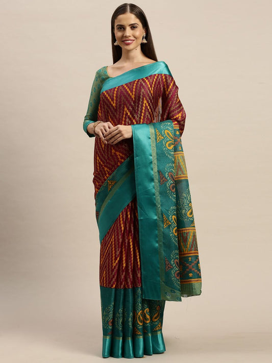 Aastha Fashion Women's Maroon Zari Woven Kota Silk Saree with Blouse - Grab2buy