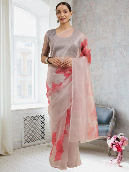 Aastha Fashion Women's Maroon Digital Printed Organza Saree with Blouse - Grab2buy