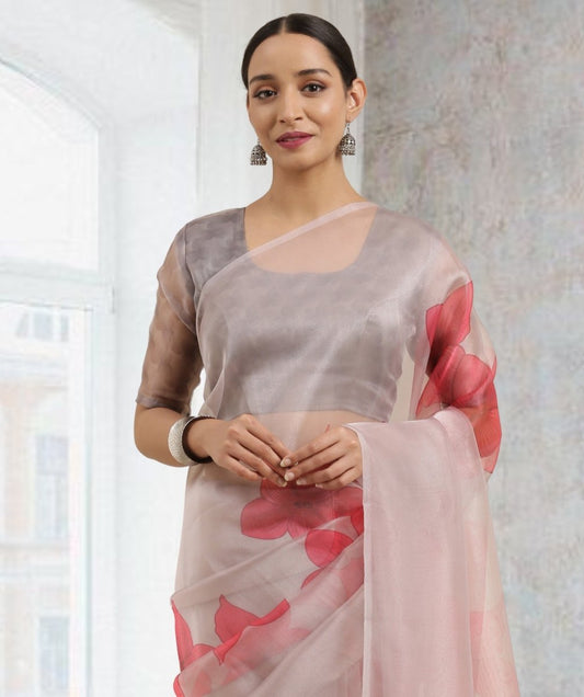 Aastha Fashion Women's Maroon Digital Printed Organza Saree with Blouse - Grab2buy