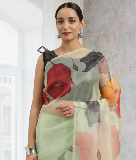Aastha Fashion Women's Multicolor Digital Printed Organza Saree with Blouse - Grab2buy