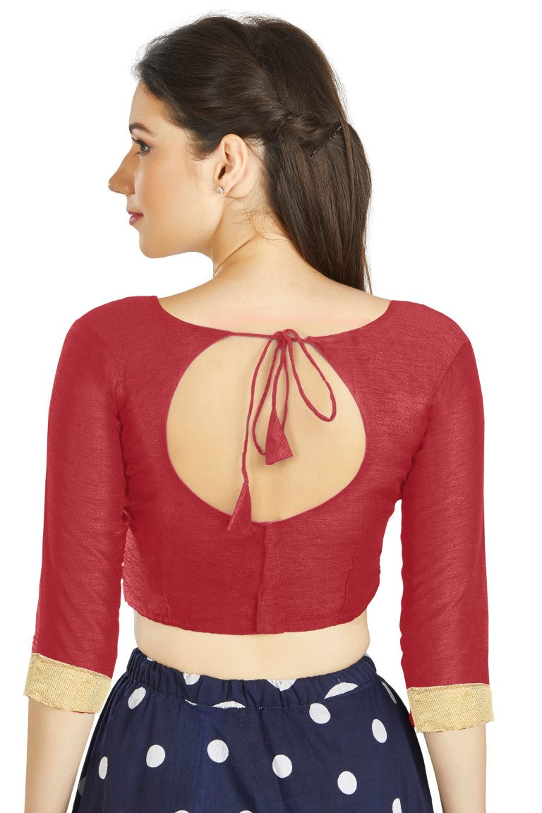 Aastha Fashion Red Art Silk Sweet Heart Neck style Matty in Sleeves Readymade Blouse