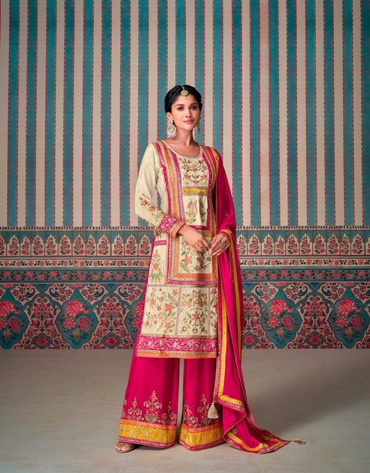 Aastha Fashion Beige Chinon Glamorous Festival Wear Pakistani Suit