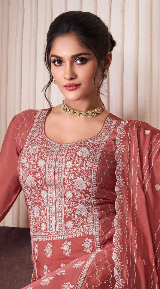 Aastha Fashion Orange Chinon Glamorous Festival Wear Pakistani Suit